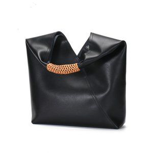 BLACK Women Tote Bag Handmade Leather Woven Handle Shoulder Bag Handbag Mojave…